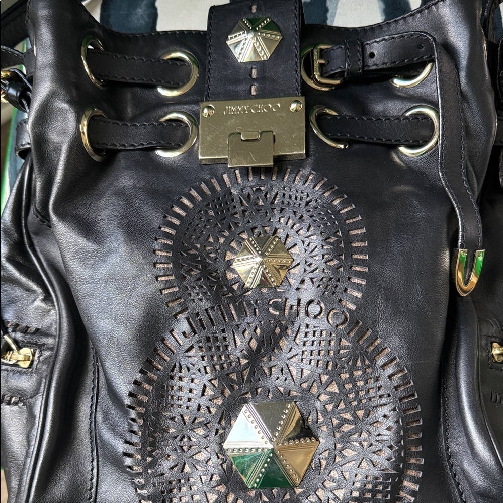 Jimmy Choo Riki Pyramid Black Leather Tote Bag - Picture 2 of 8